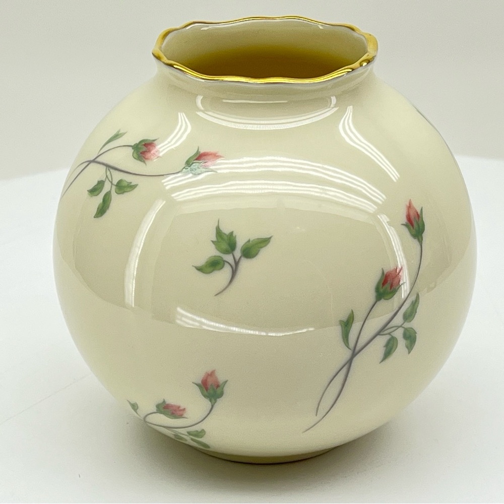 Lenox Rose Manor Vase Ceramic 24K Gold Trim Hand Painted Globe Round Cottage - Picture 4 of 12